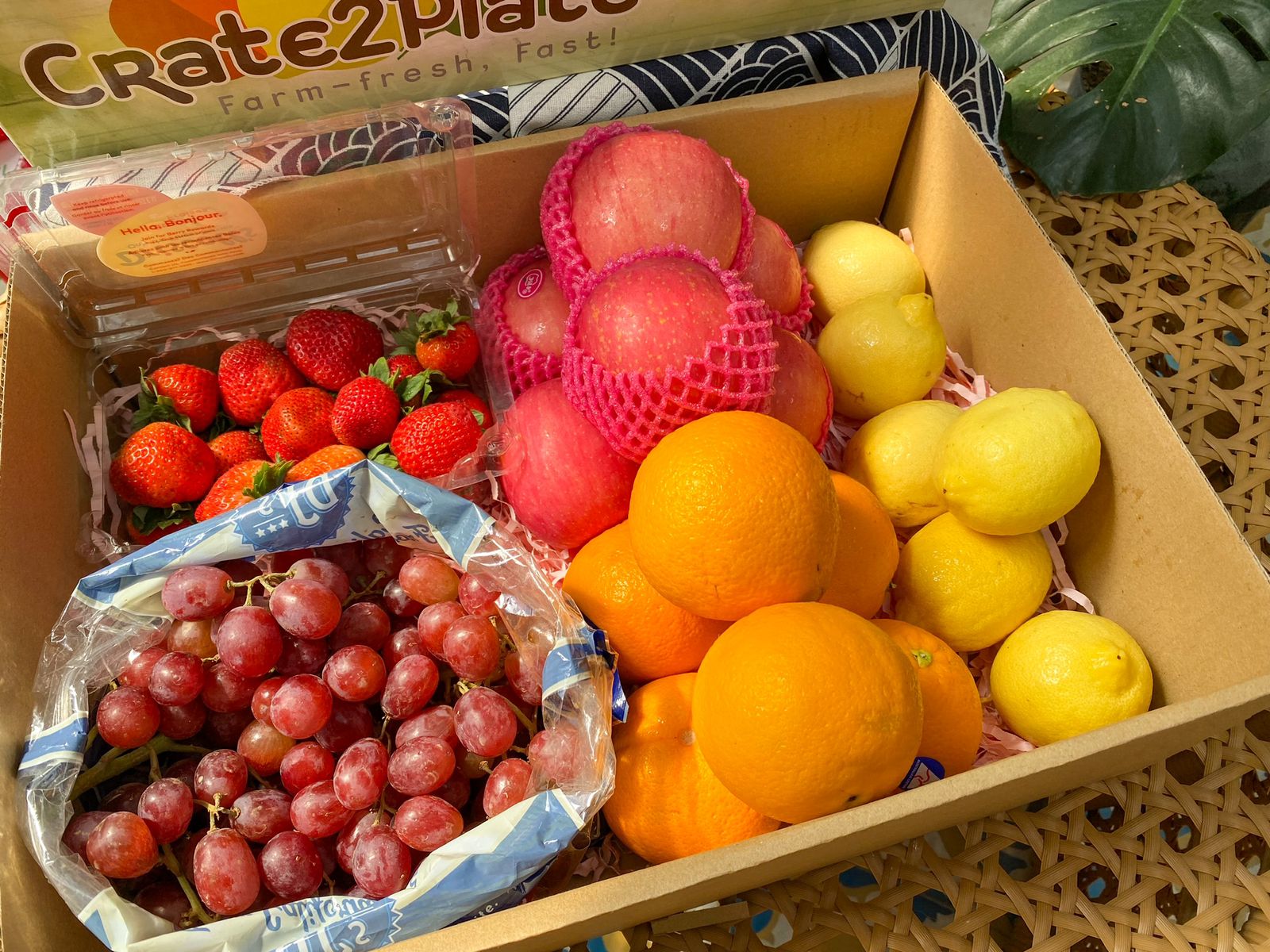 Gift Box Strawberries, Red Grapes, Oranges, Fuji Apples and Lemons
