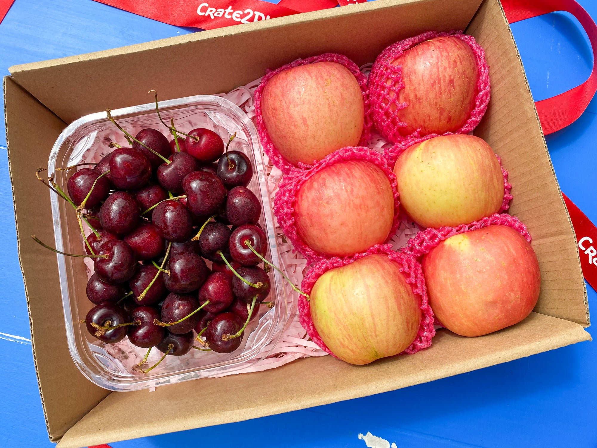 Gift Box Fuji Apples and Red Cherries
