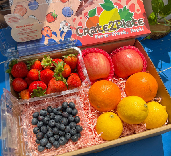 Gift Box Strawberries, Blueberries,Fuji, Orange and Lemon