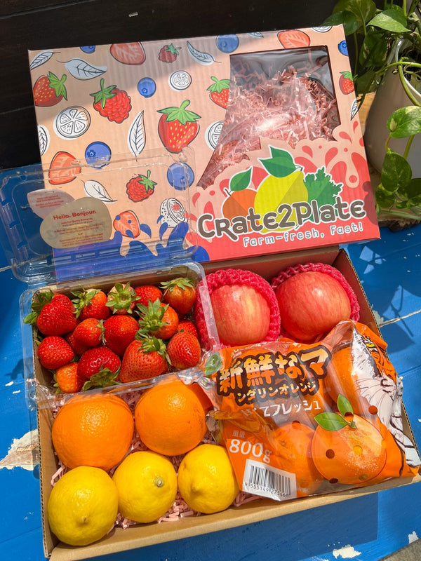 Gift Box Strawberries,Fuji, Orange. Lemon And Japan Mandarin