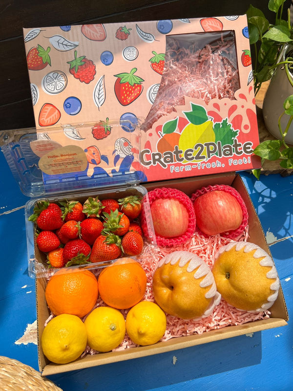 Gift Box Strawberries,Fuji, Orange. Lemon And Korean Pears