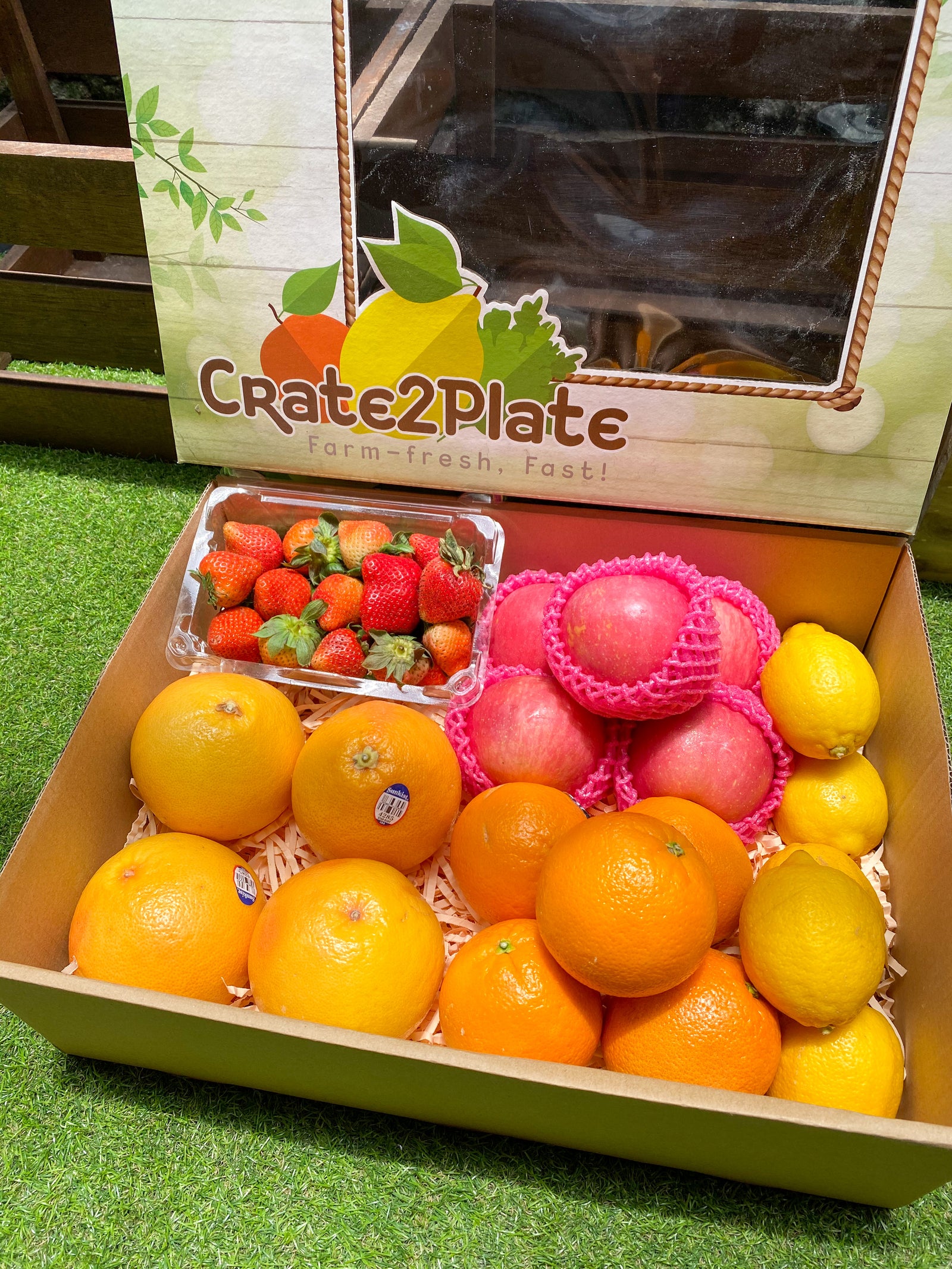 Gift Box Strawberries, Grapefruits, Fuji Apples, Oranges, and Lemons
