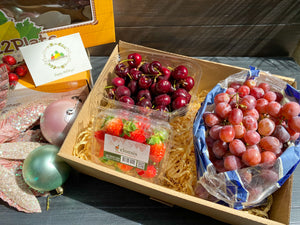 Gift Box Korean Strawberries, Red Cherries and Red Grapes
