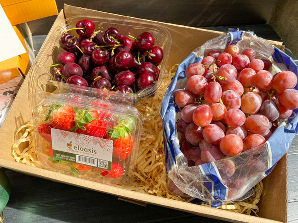 Gift Box Korean Strawberries, Red Cherries and Red Grapes