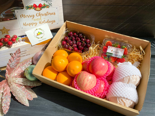 Gift Box Red Cherries, Korean Strawberries 250g, Oranges, Fuji Apples and Korean Pears (Available in Christmas Box)